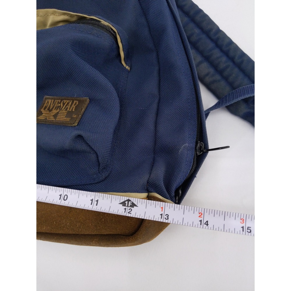 Vintage 90s Y2K Mead Five Star Backpack Navy Blue Brown Suede Bottom Bag - Picture 13 of 14